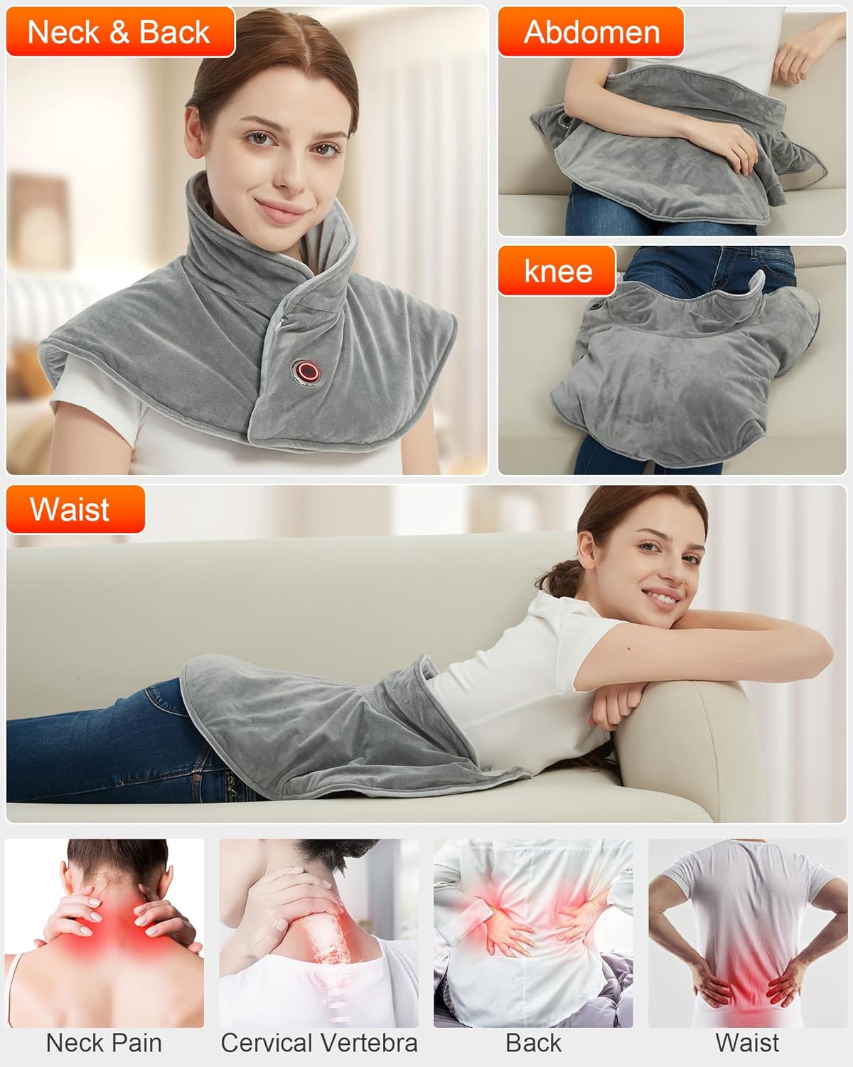 FERNIDA Neck Heating Pad with Battery & Weighted, Cordless USB Electric Heating Pad for Neck and Back Pain Relief, Grey