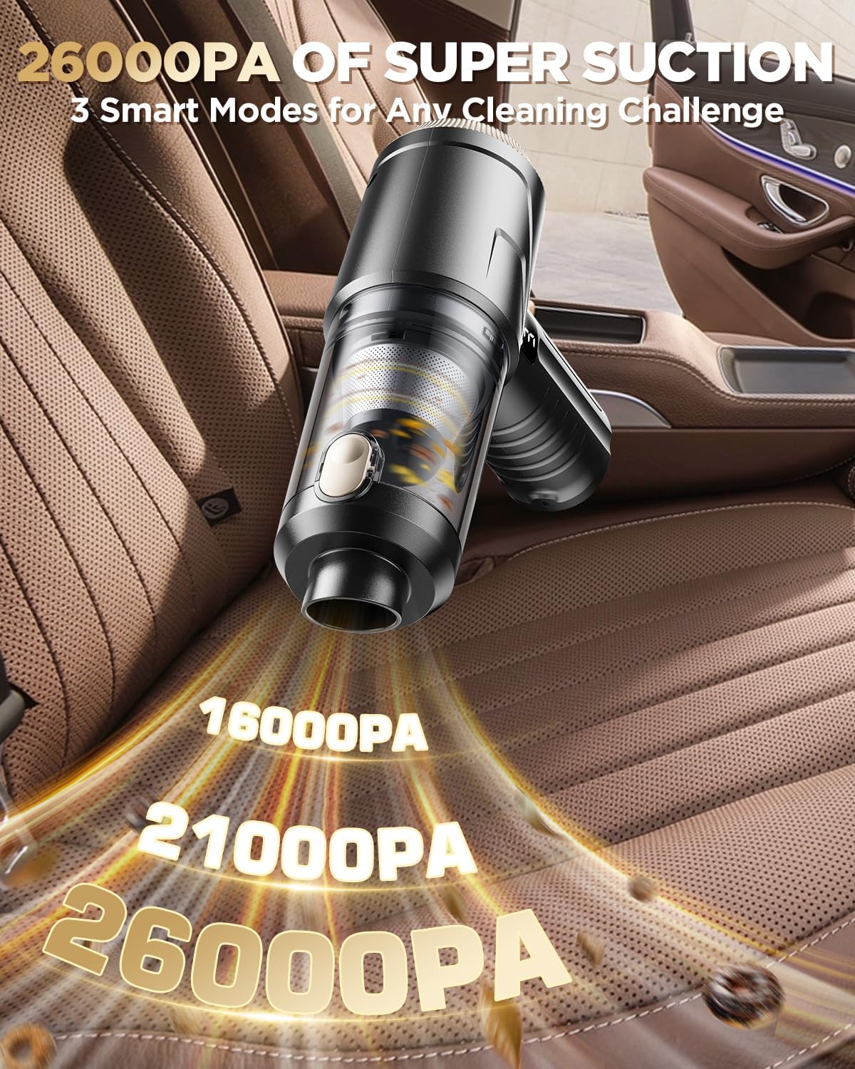 Handheld Vacuum Cleaner 26000Pa with Brushless Motor, 4-in-1 Portable Mini Car Vacuum