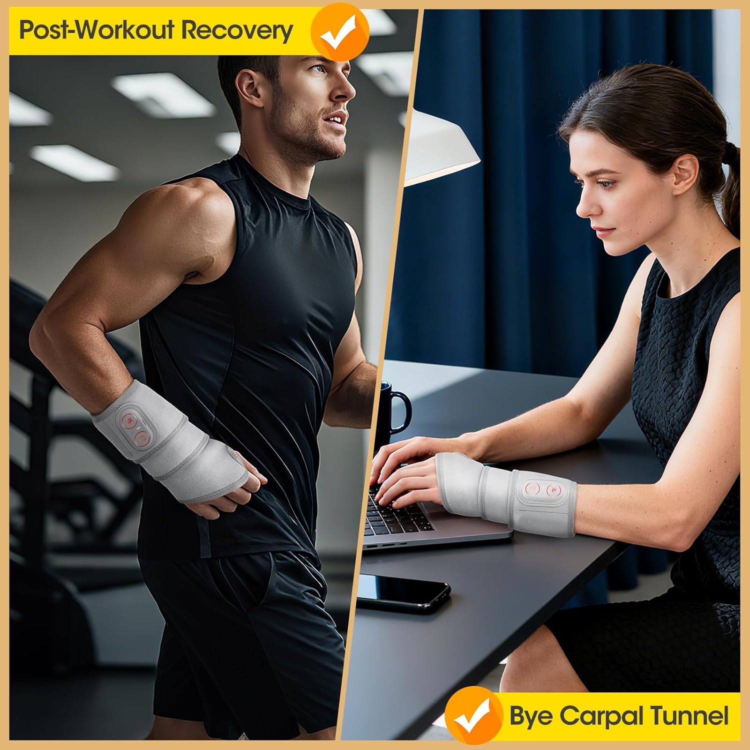 Cordless Wrist Hand Heating Pad Massage for Pain Relief, Rechargeable Heated Wrist Brace for Carpal Tunnel, Red Light Therapy Heated Wrist Massager Wrap for Arthritis