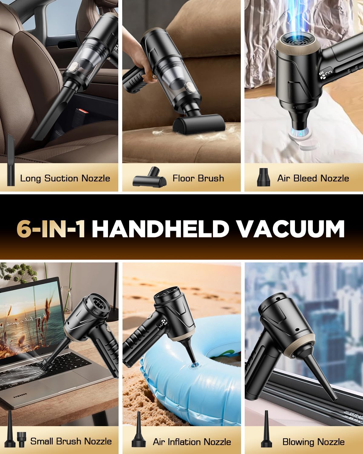Handheld Vacuum Cleaner 26000Pa with Brushless Motor, 4-in-1 Portable Mini Car Vacuum