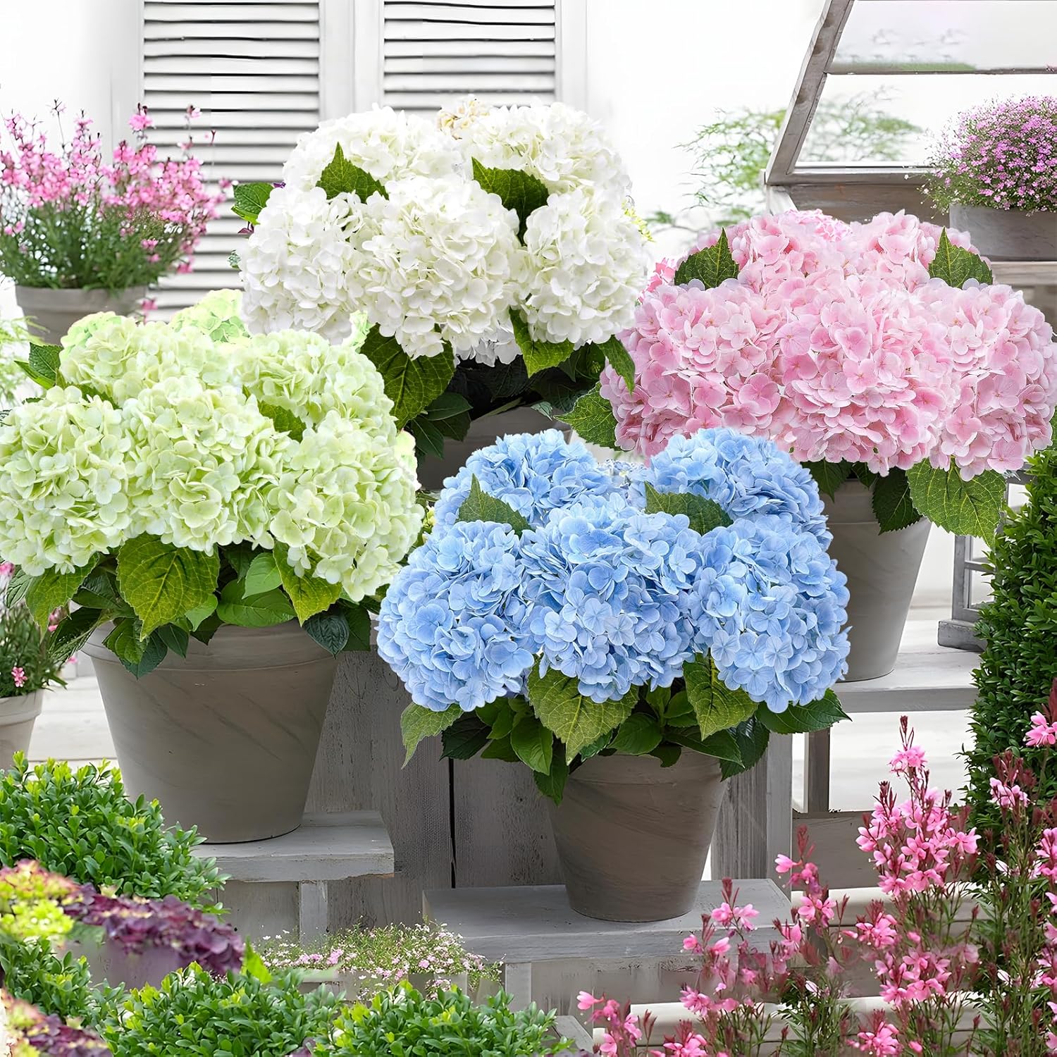 Waipfaru 21" Real Touch Blue Hydrangea Artificial Flowers with Long Stem & Leaves, Full Latex Faux Hydrangea Flowers for Home Decor Party Floral Arrangements Wedding Bouquets Centerpieces, 3Pcs