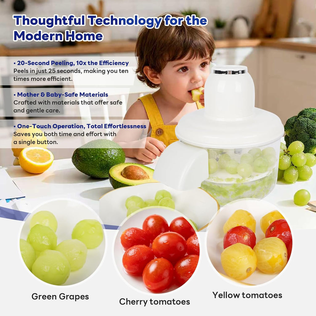 Automatic Grape Peeler Machine, Electric Garlic & Cherry Tomato Peeler Skin Remover Tool for Small Fruits, Effortless Peeling for Home Kitchen (White-1PC)