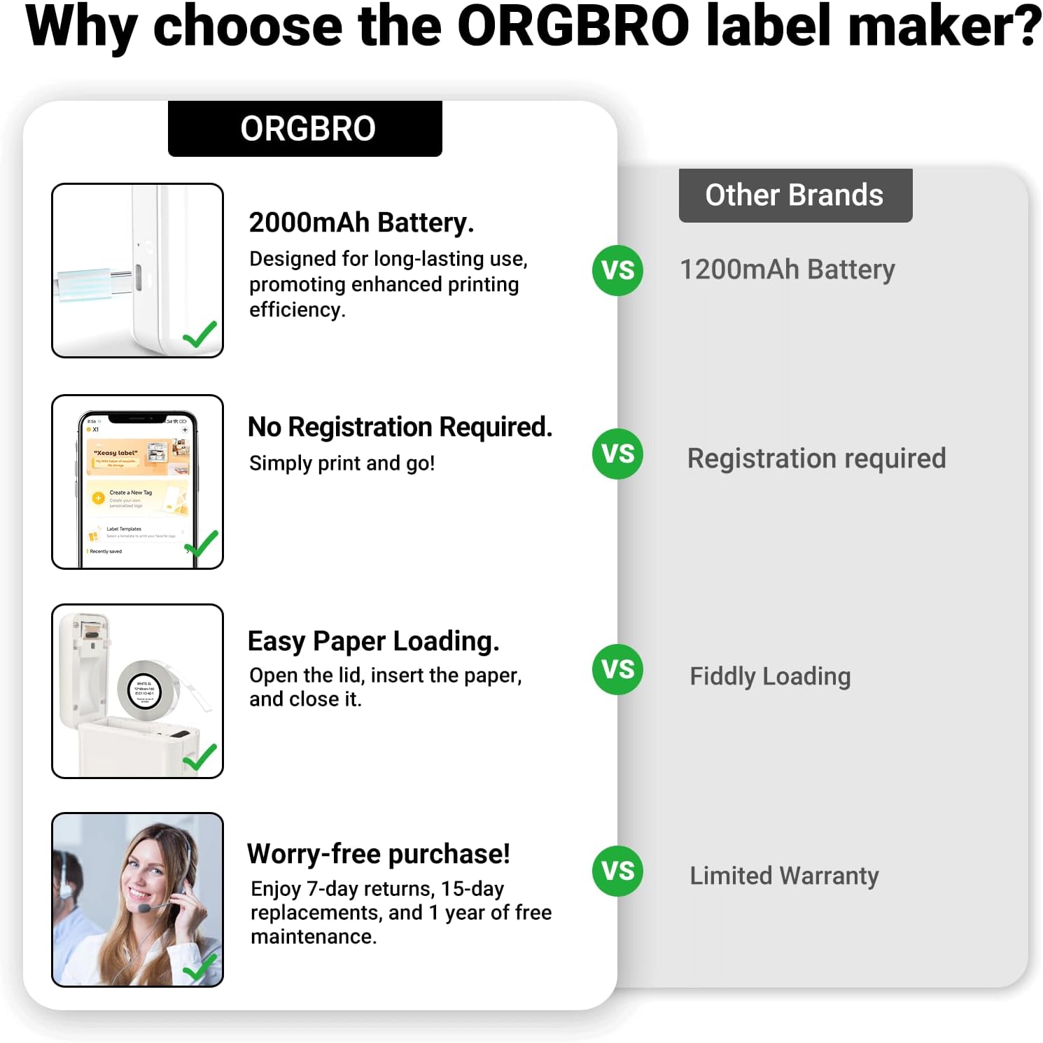 ORGBRO Label Maker Machine with Tape, X1 Portable Bluetooth Mini Label Printer, Support Pre-Cut & Continuous Label, Wireless Small Label Makers with Versatile App for School Home Office Organization