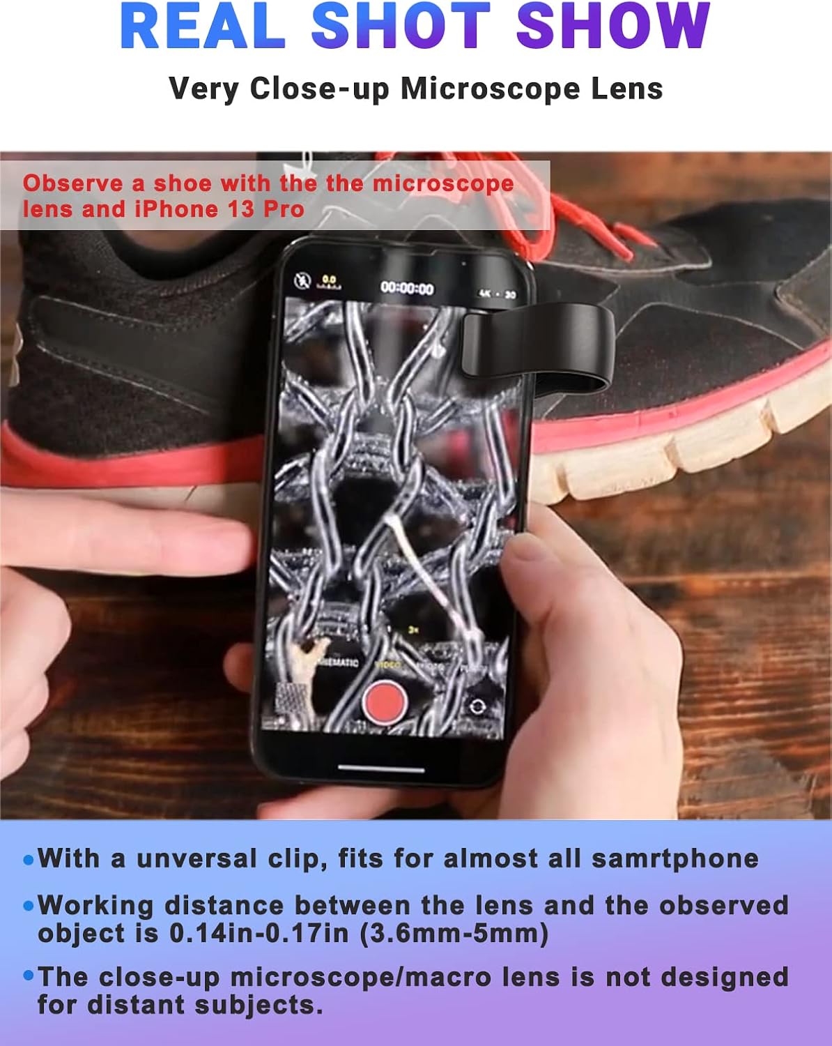 100x Smartphone Microscope Lens with Integrated LED Light for Macro Photography