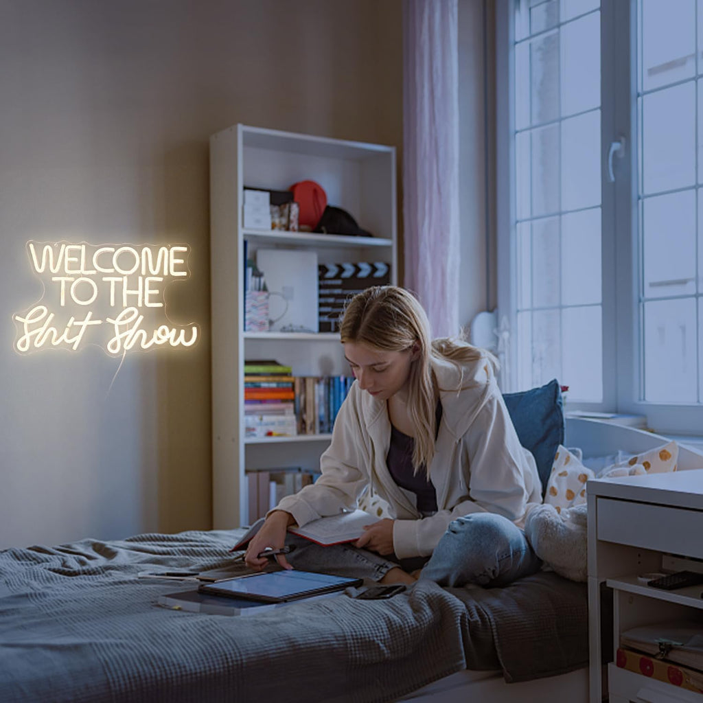 Welcome To The Show Neon Sign Letter LED Funny Neon Lights Dimmable USB Powered 16.5’’X11’’Cool Wall Light Sign for Bedroom Club Birthday Party Bar Decoration Gifts for Friend（Warm White）
