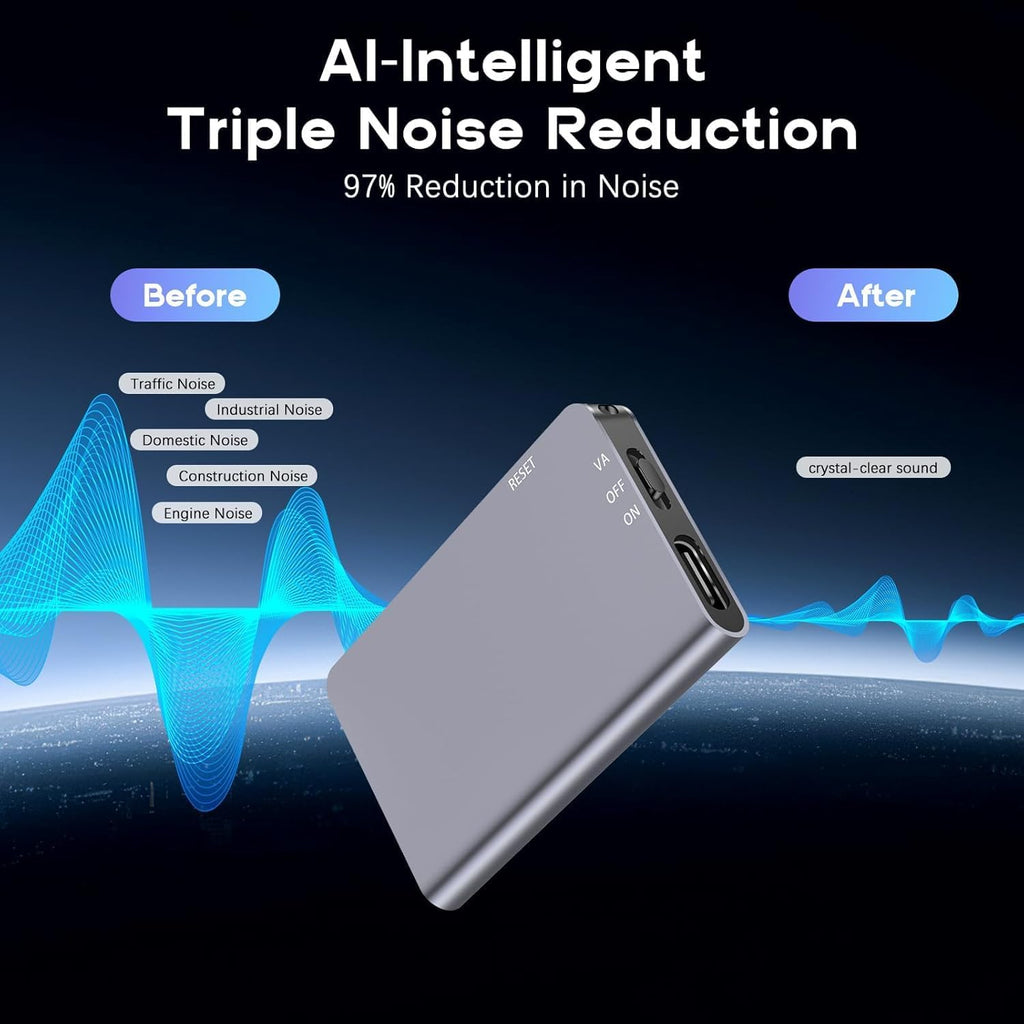 64GB Magnetic Voice Activated Recorder - 40 Hours Continuous Recording with AI Noise Reduction