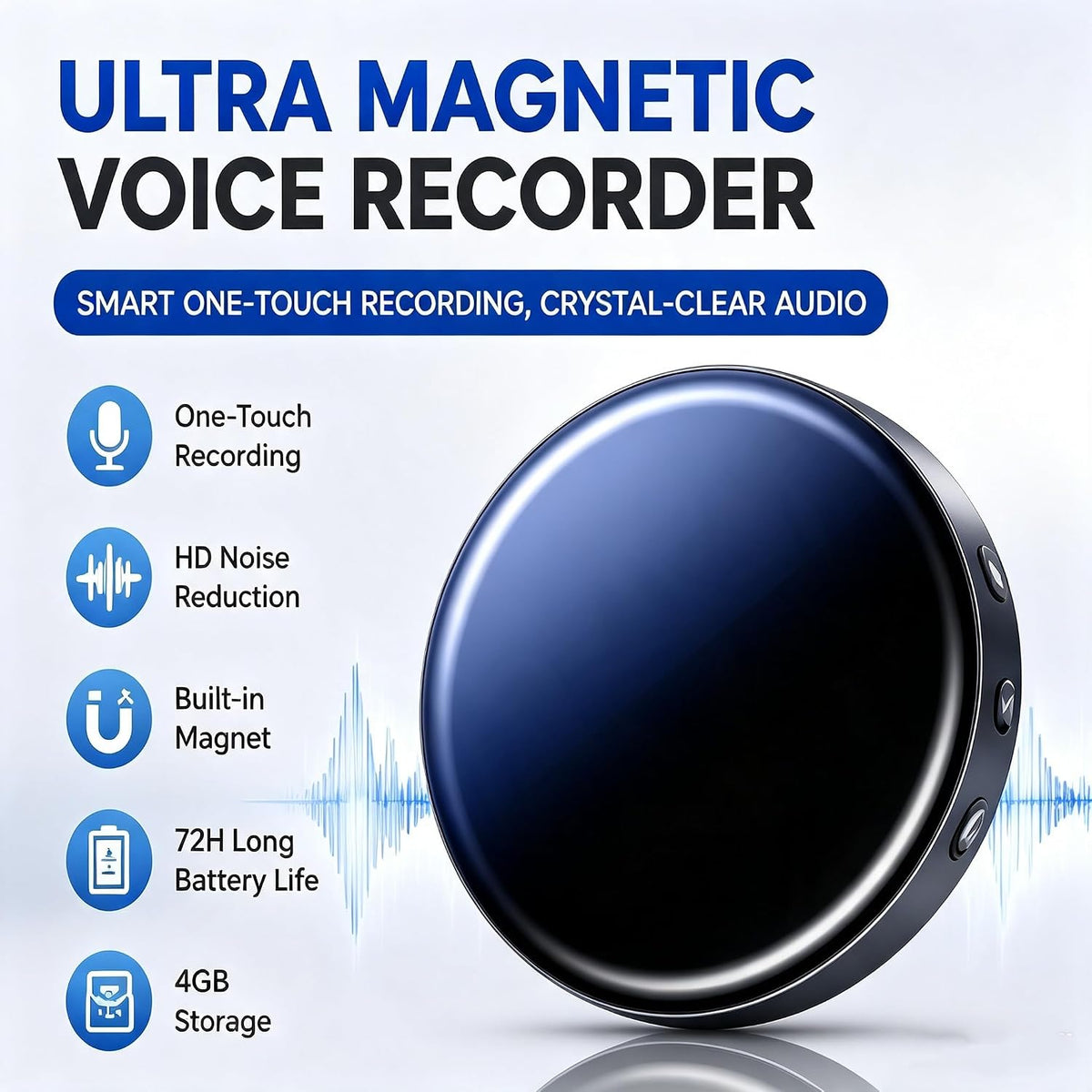 Ultra Magnetic Voice Recorder - Smart One-Touch Recording Device with HD Noise Reduction