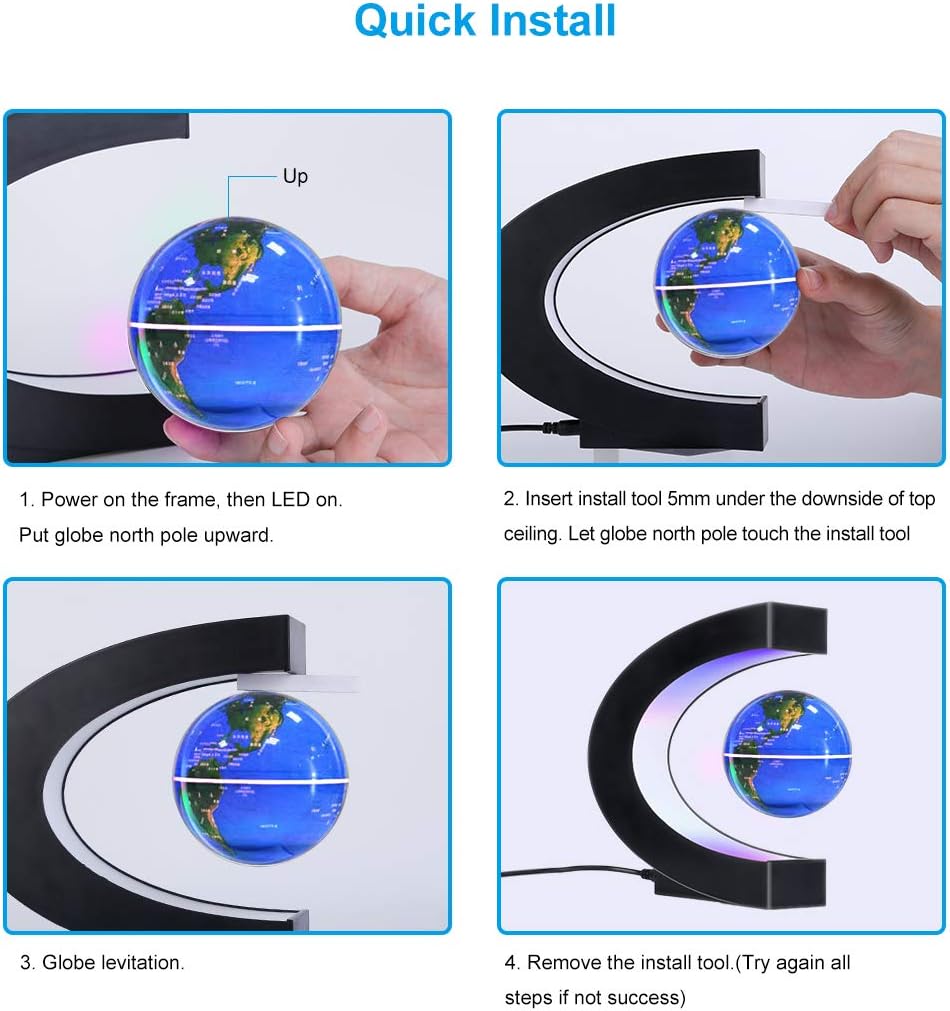 Magnetic Levitating Globe with LED Light - Floating World Map Desk Decor for Office and Home