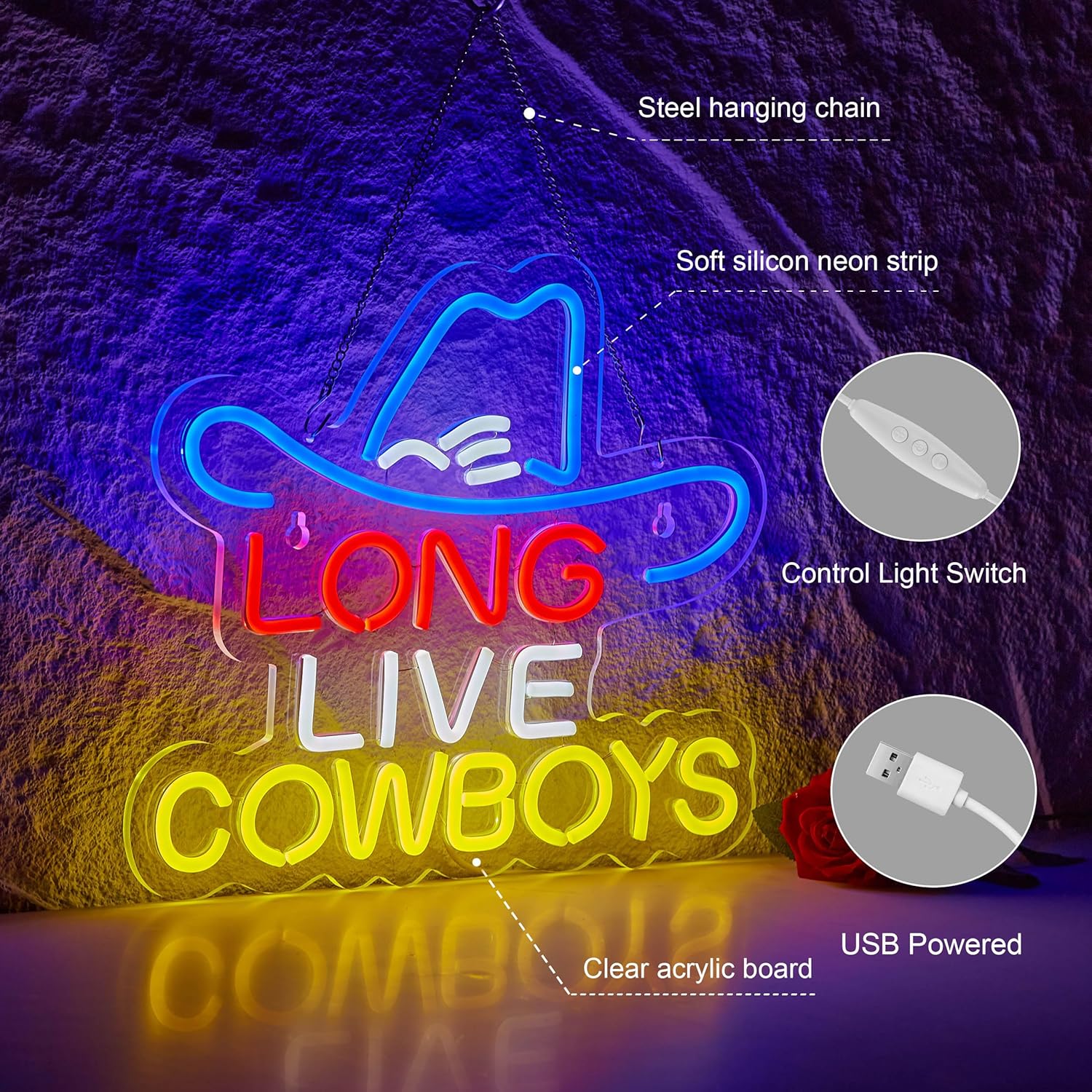 Long Live Cowboy Neon Sign for Wall Décor LED Cowboy Neon Sign Decor Light.