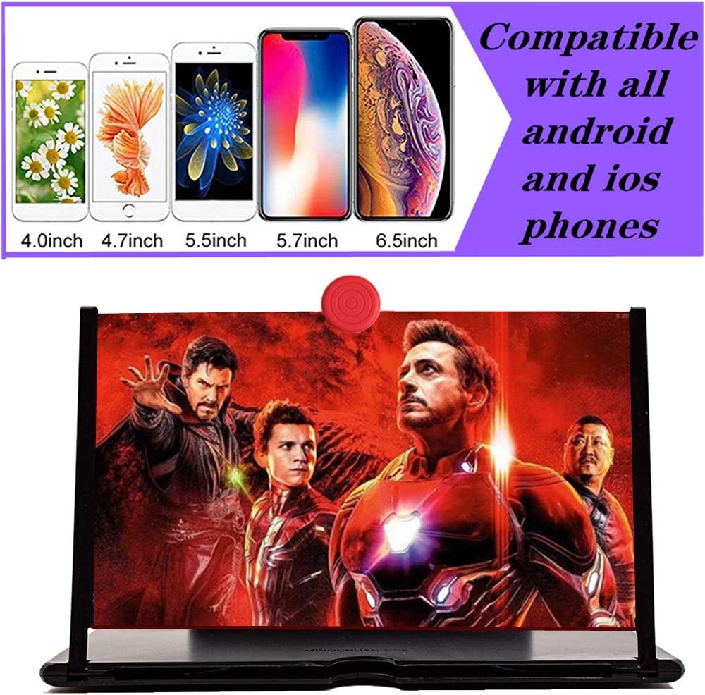 3D HD Screen Magnifier Amplifier Projector Screen for Movies, Videos,and Gaming. Foldable Mobile Phone Holder with Screen Magnifier,Supports All Smartphones(Black)