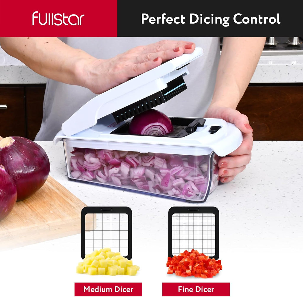 Fullstar Mandoline Slicer for Kitchen - Vegetable Chopper, Onion Potato Food Veggie Fruit Slicer and Cutter with Container, Kitchen Gadgets & Gifts, Home Essentials (All-in-1, White/Black)