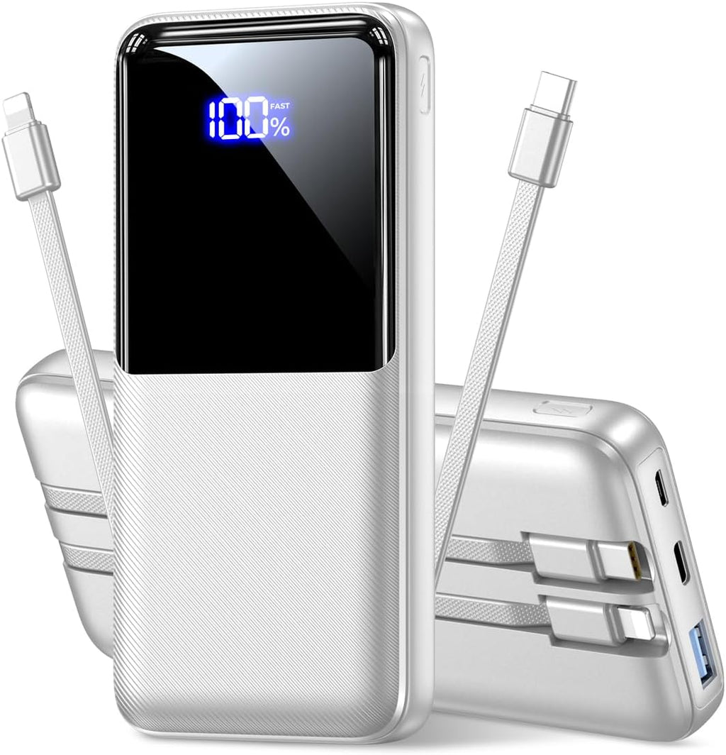 Portable Charger Power Bank - 15000mAh Battery Pack Portable Phone Charger with Built in Cables 22.5W Fast Charging Powerbank Compatible with iPhone Android Samsung Phone, Travel Camping Essential