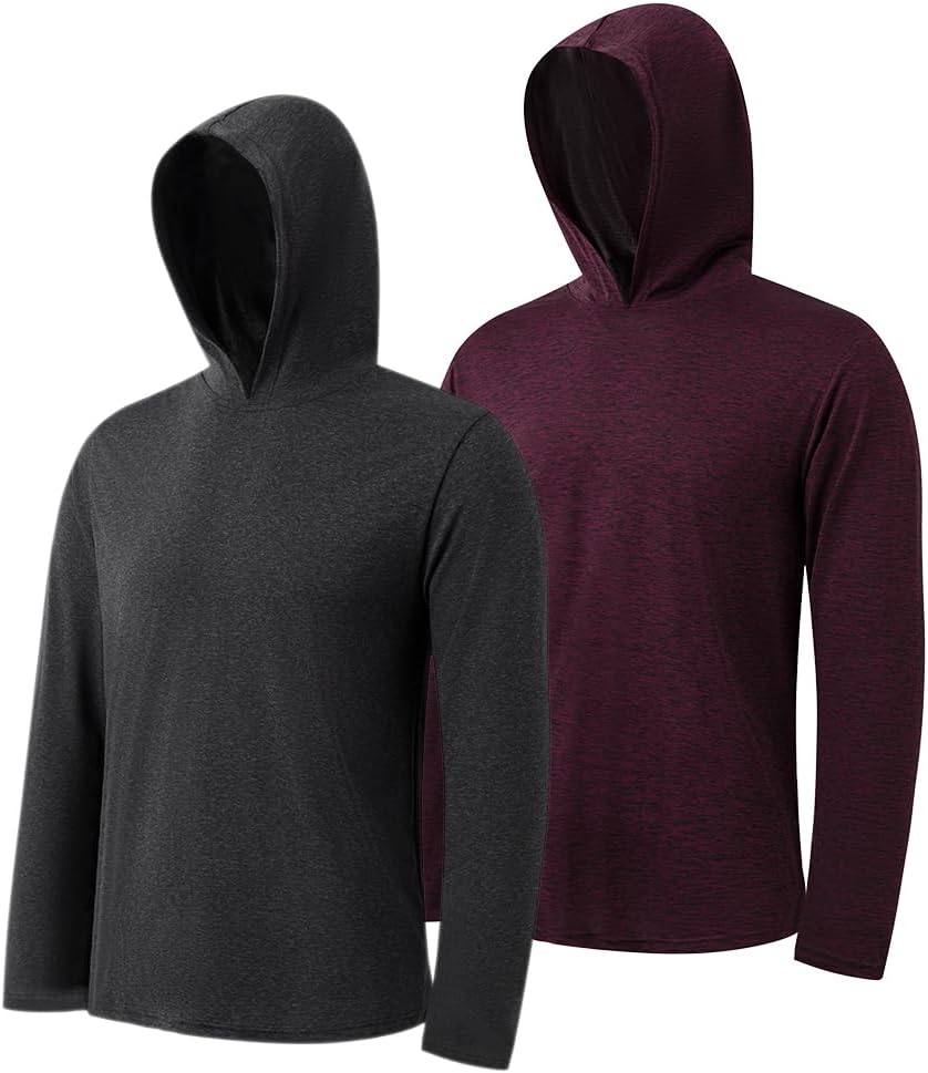 2PC Men's Athletic Hooded Shirts – Dry Fit Long Sleeve for Gym, Fishing & Sun Protection