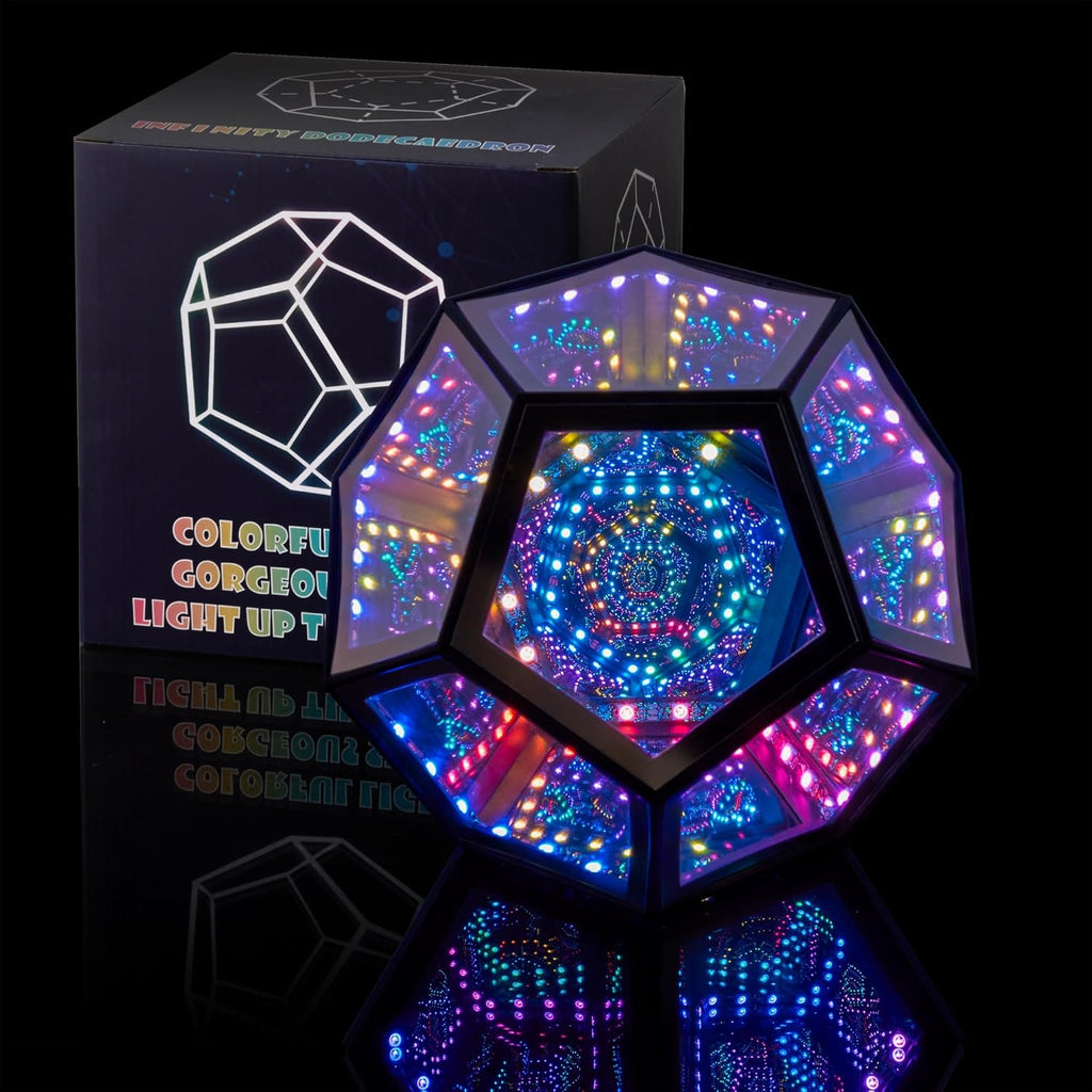 Infinity Dodecahedron Gaming Light, Cool RGBW Led Desk Table Lamp Light for Bedroom Gaming Room Decor, Unique Colorful Mood Changing Ambient Night Lighting lamp Adult Men Birthday Gift