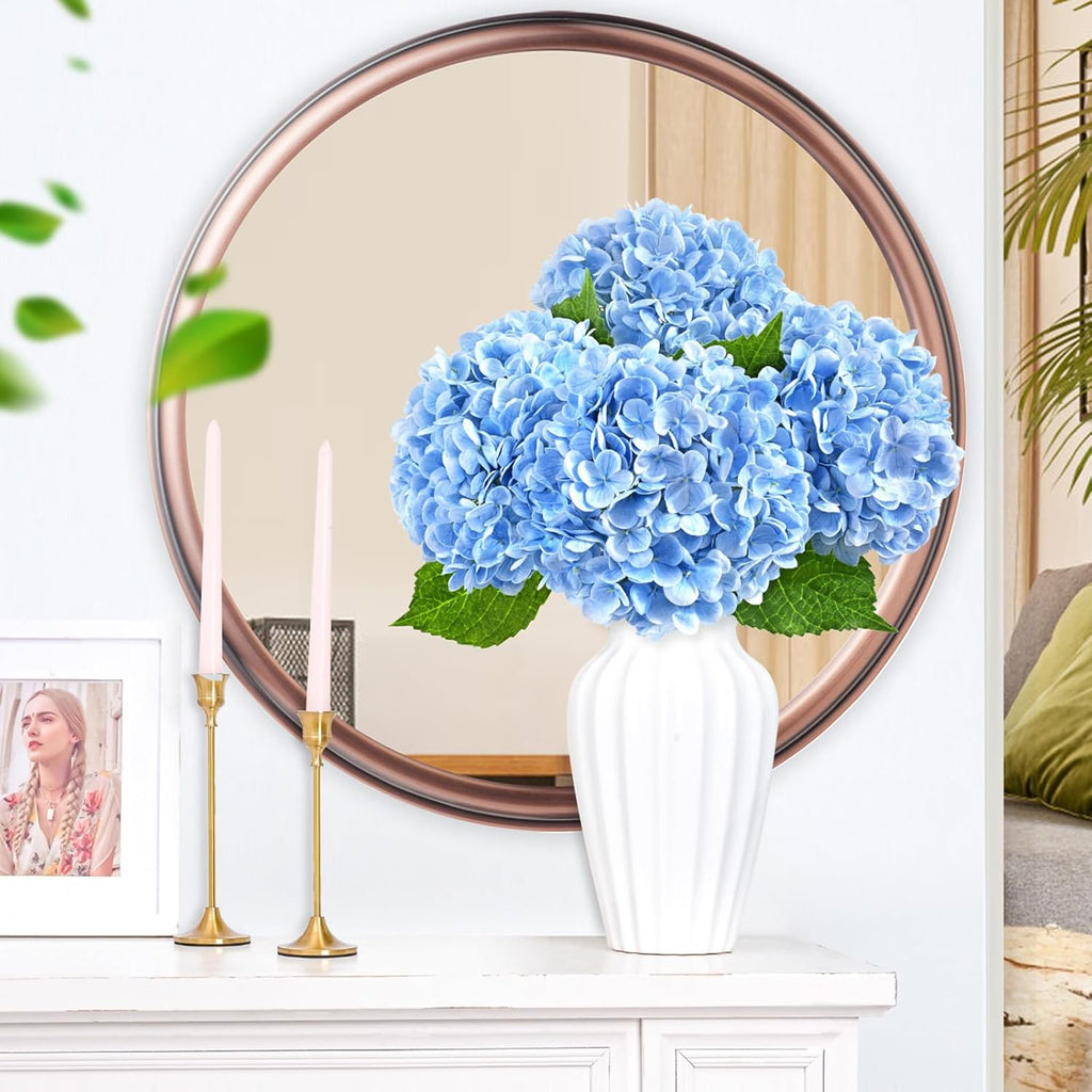 Yastouay 3 Pcs Real Touch Hydrangea Artificial Flowers, 21" Blue Full Faux Hydrangea Flowers Latex Fake Flowers for Home Decor Party Floral Arrangements Wedding Bouquets Centerpieces Outdoor Decor