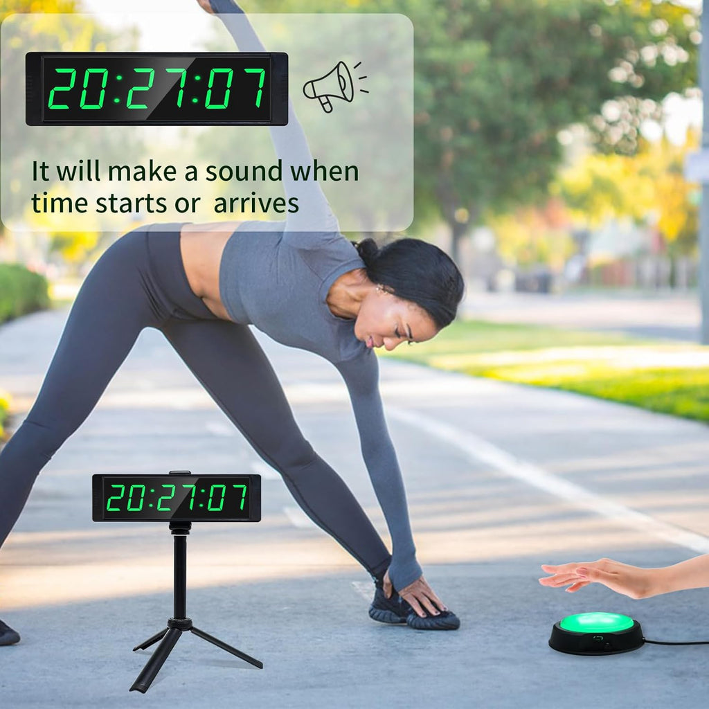 Gym Timer Clock for Home Gym, Fitness Timer with External Stopwatch Button and Remote Control