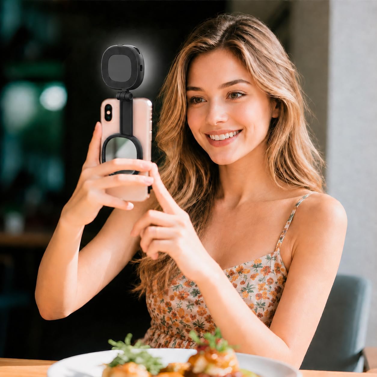 Magnetic Selfie Light with Mirror, 72 LEDs Stepless Brightness & Color Temperature, 360° Rotating Fill Light