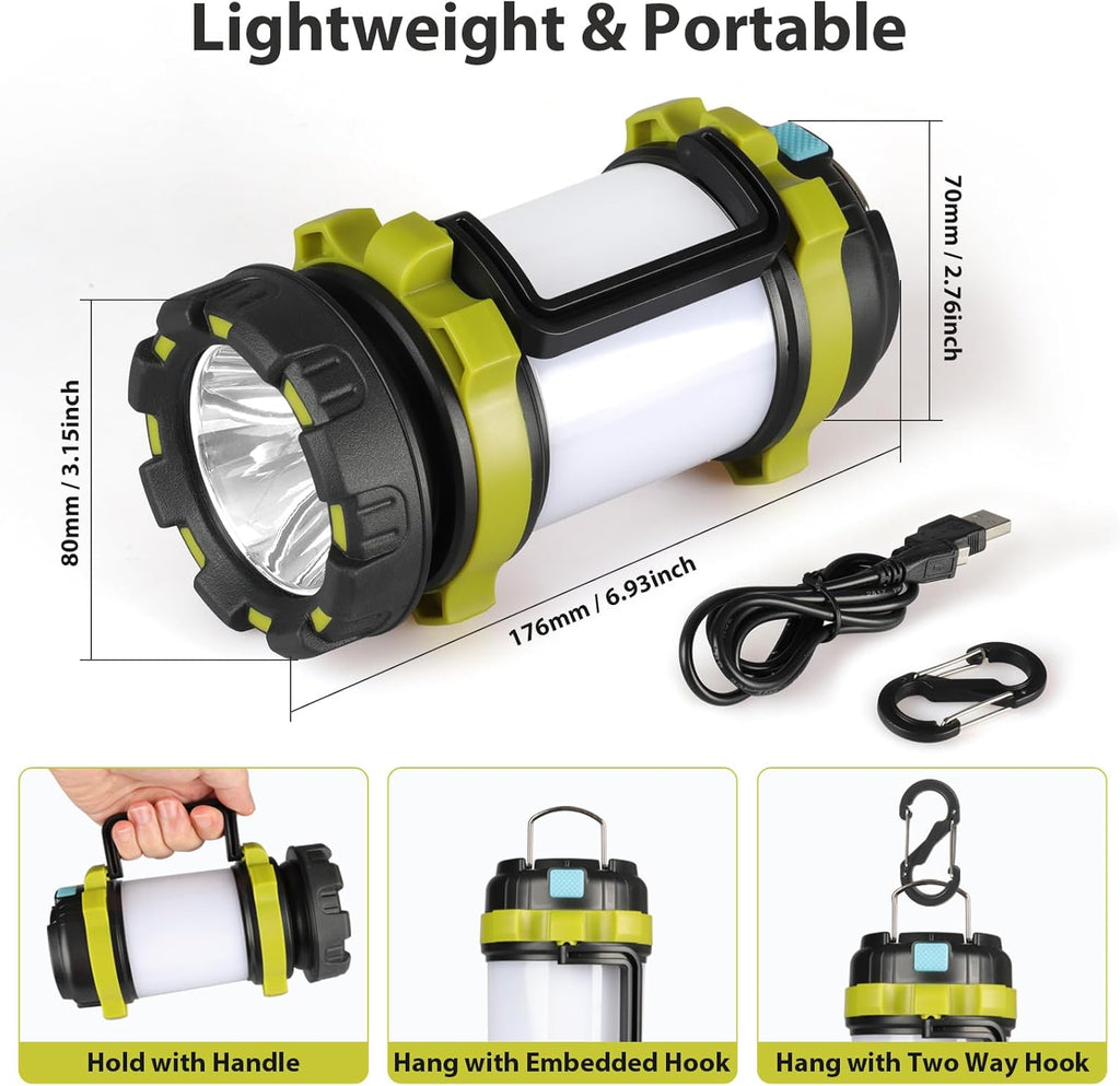 2 Pack Camping Lantern, Outdoor LED Camping Light, Rechargeable Flashlights with 1000LM, 6 Modes, IPX5 Waterproof Portable Emergency Camp Light for Hurricane Survival - Green