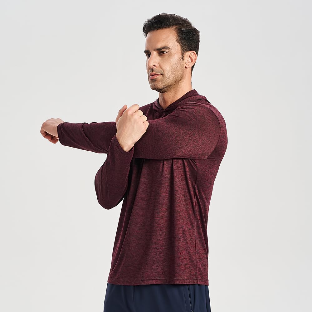 2PC Men's Athletic Hooded Shirts – Dry Fit Long Sleeve for Gym, Fishing & Sun Protection