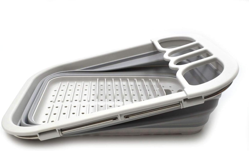 SAMMART Expandable & Collapsible Dish Drainer - Foldable Drying Rack Set - Portable Dinnerware Organizer - Space Saving Kitchen Storage Tray (1, Grey)