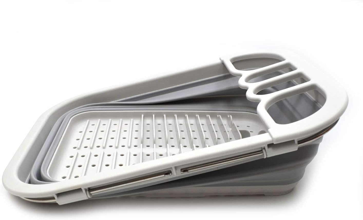 SAMMART Expandable & Collapsible Dish Drainer - Foldable Drying Rack Set - Portable Dinnerware Organizer - Space Saving Kitchen Storage Tray (1, Grey)
