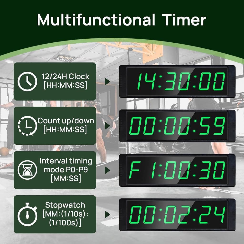 Gym Timer Clock for Home Gym, Fitness Timer with External Stopwatch Button and Remote Control