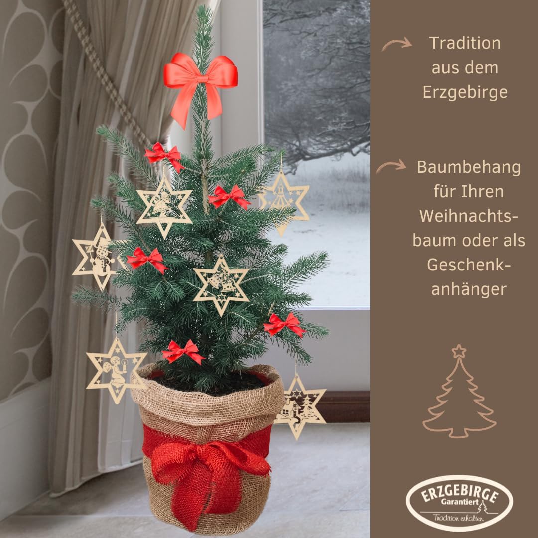 Christmas Star Tree Decorations 6 Pieces Ore Mountains Guaranteed for Indoor