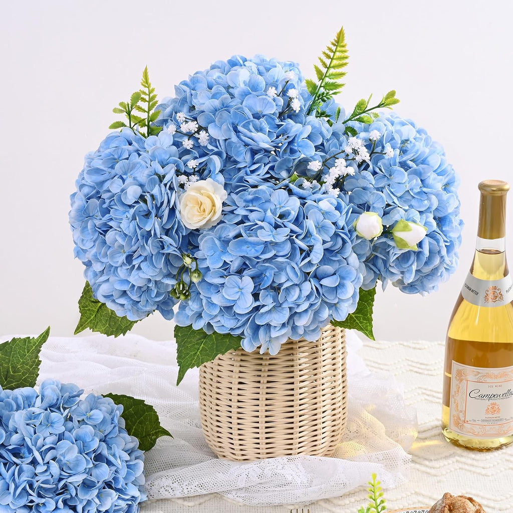 Yastouay 3 Pcs Real Touch Hydrangea Artificial Flowers, 21" Blue Full Faux Hydrangea Flowers Latex Fake Flowers for Home Decor Party Floral Arrangements Wedding Bouquets Centerpieces Outdoor Decor
