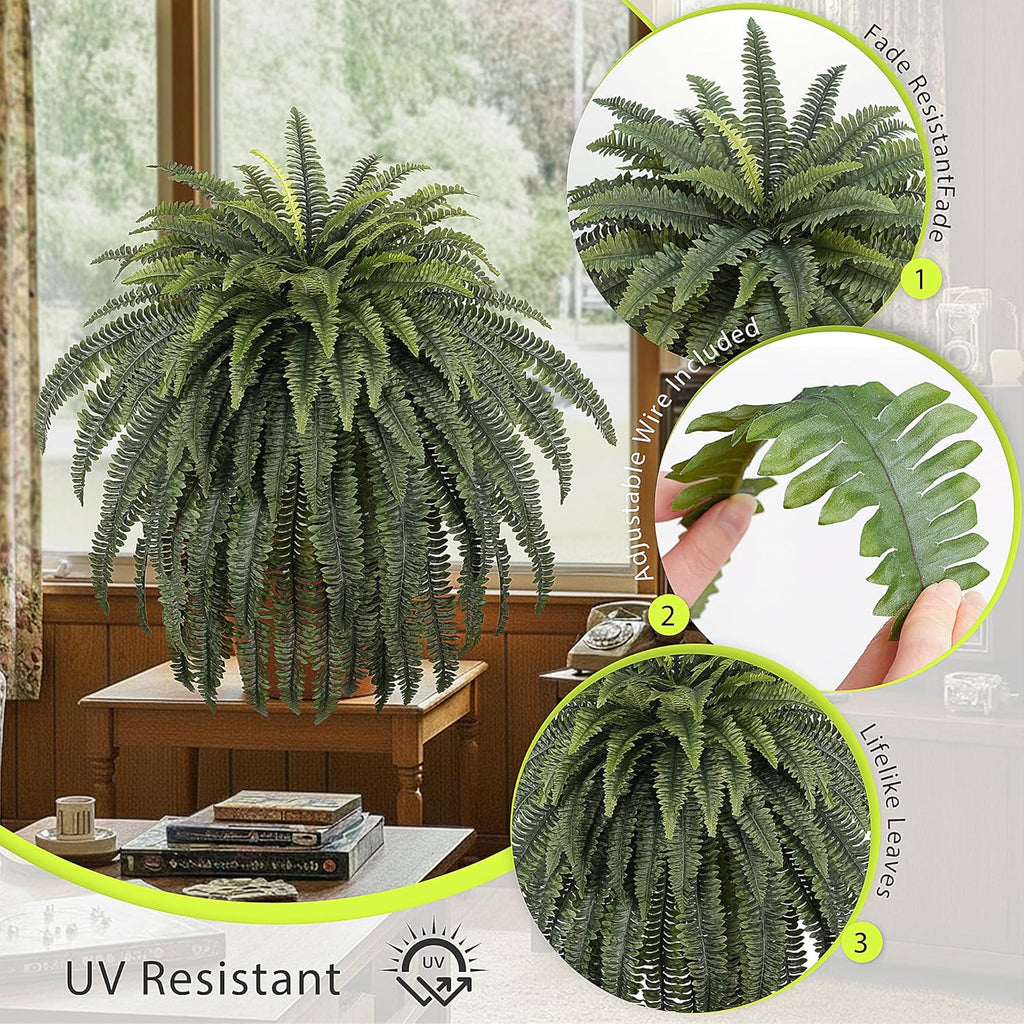 FOREST PRINCE 68" Artificial Ferns for Outdoor, UV Resistant Giant Faux Boston Fern Bush with 92 Fronds, Large Fake Plants Fade Resistant for Porch Patio Garden Home Decor