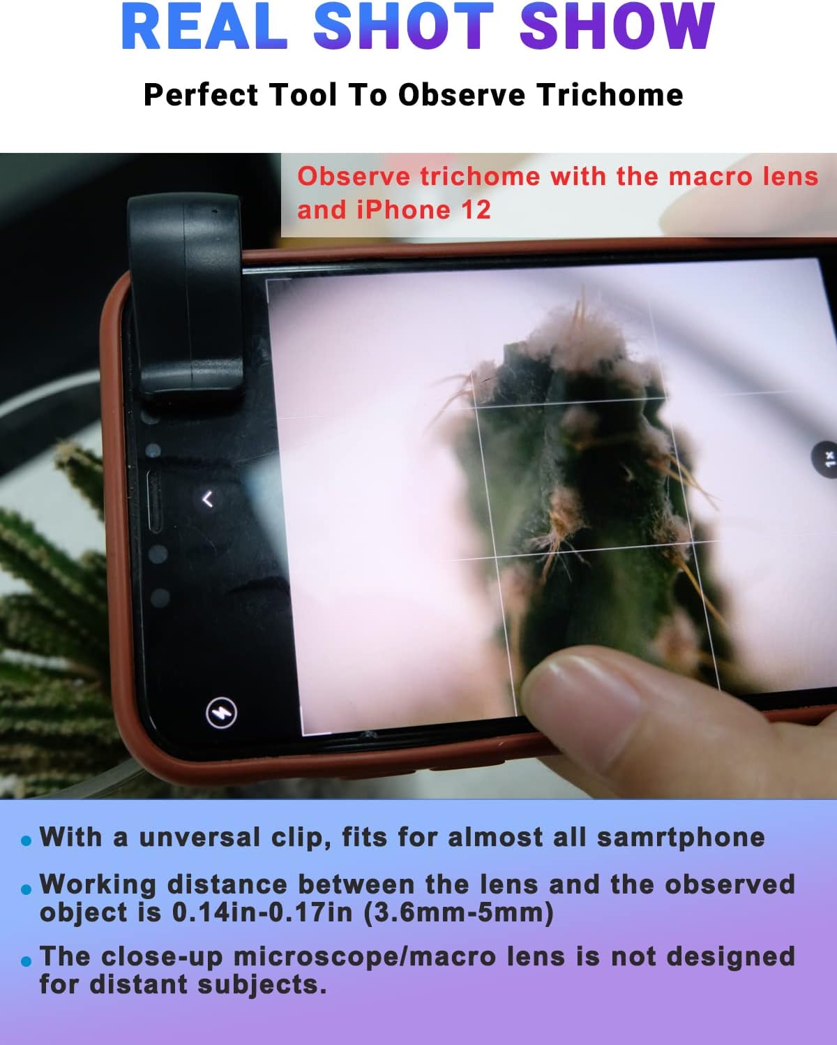 100x Smartphone Microscope Lens with Integrated LED Light for Macro Photography