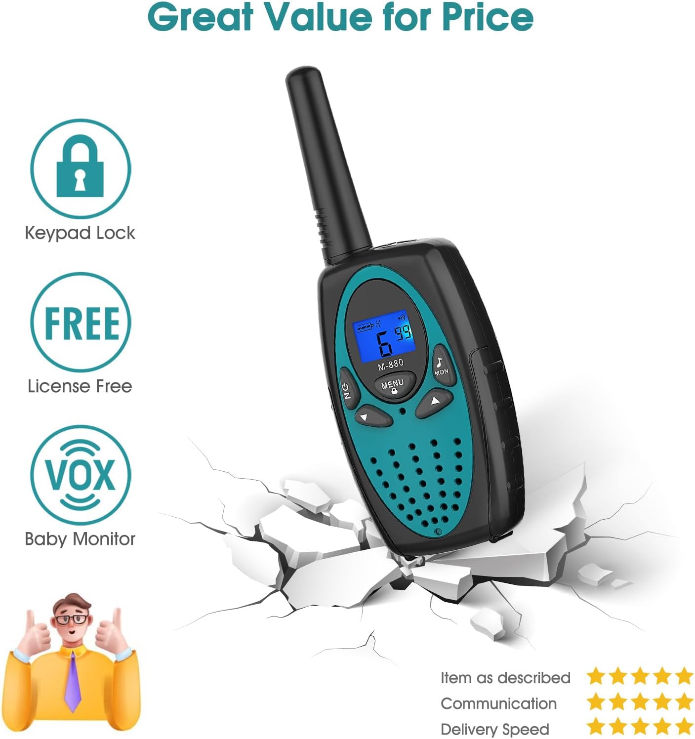 M880 Walkie Talkies for Adults (Blue 2 Pack)