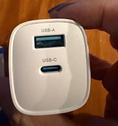Close view of the USB-C and USB-A charging ports